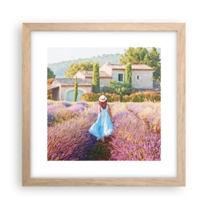 Plakat i ramme af lyst egetræ - Lavendel pige - 30x30 cm