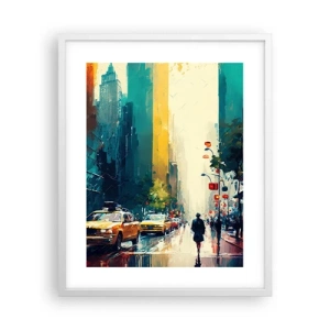 Plakat i hvid ramme - New York - her er selv regnen farverig - 40x50 cm
