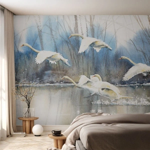 Fototapet Standard Eco - Som i en fortælling om vilde svaner - Svaner, Fugle, Landskab - 400x280 cm