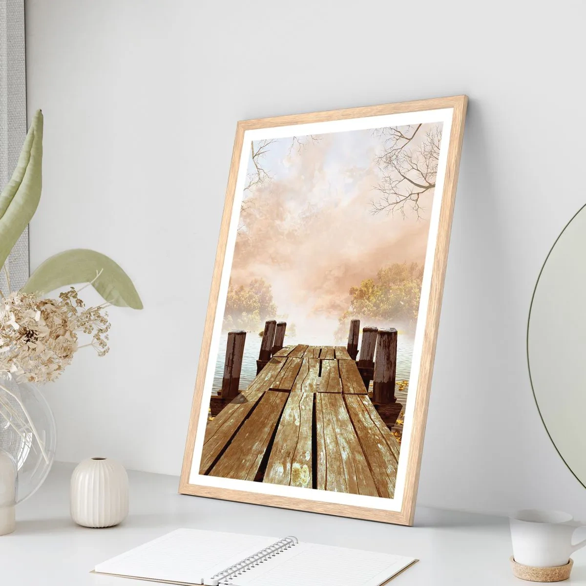 Plakat i ramme af lyst egetræ - Efterårets blide tristhed - 40x50 cm