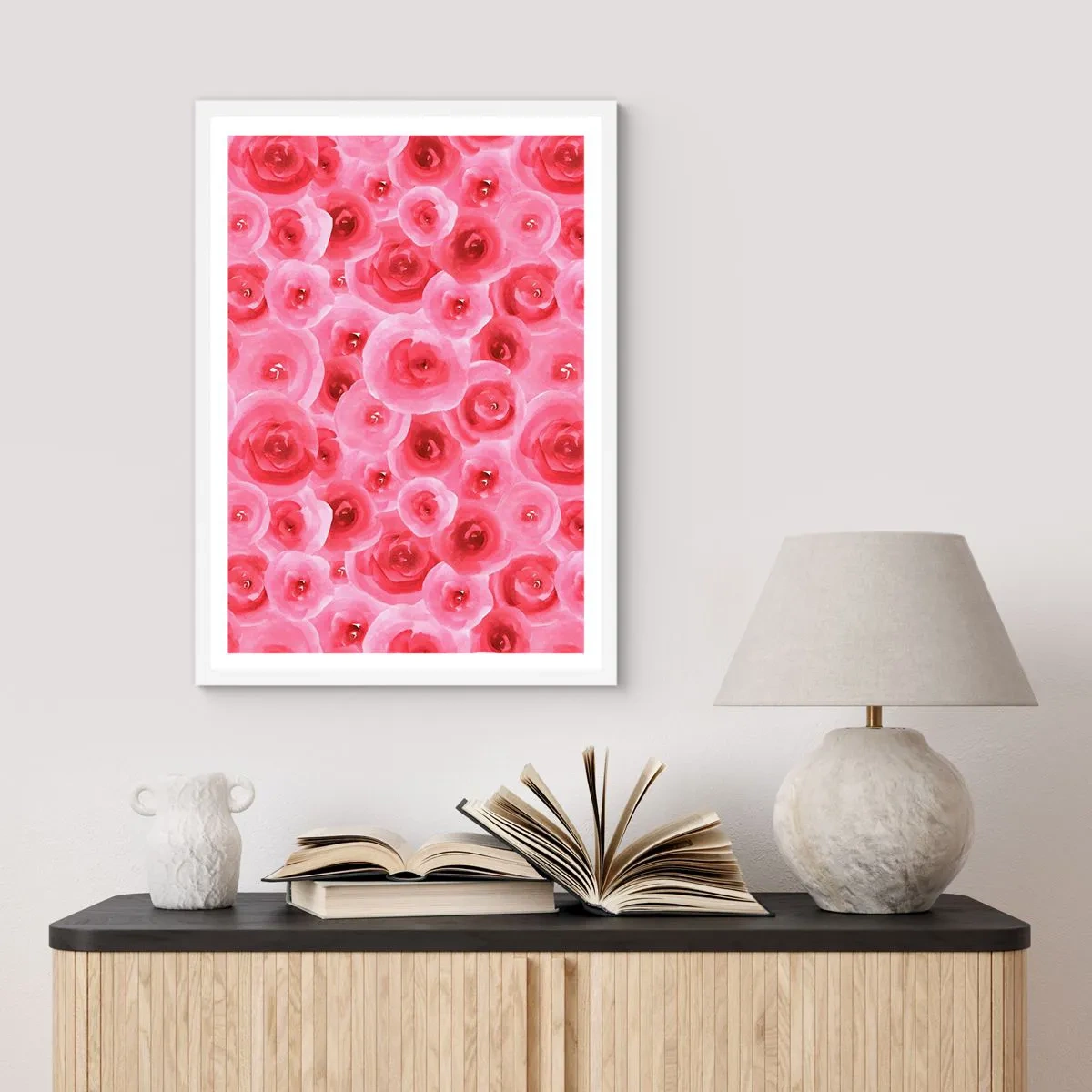 Plakat i hvid ramme - Roser under og over - 70x100 cm