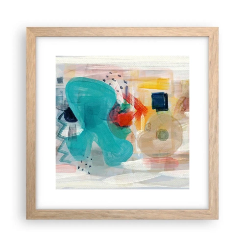 Plakat i ramme af lyst egetræ - Et farverigt spil - 30x30 cm
