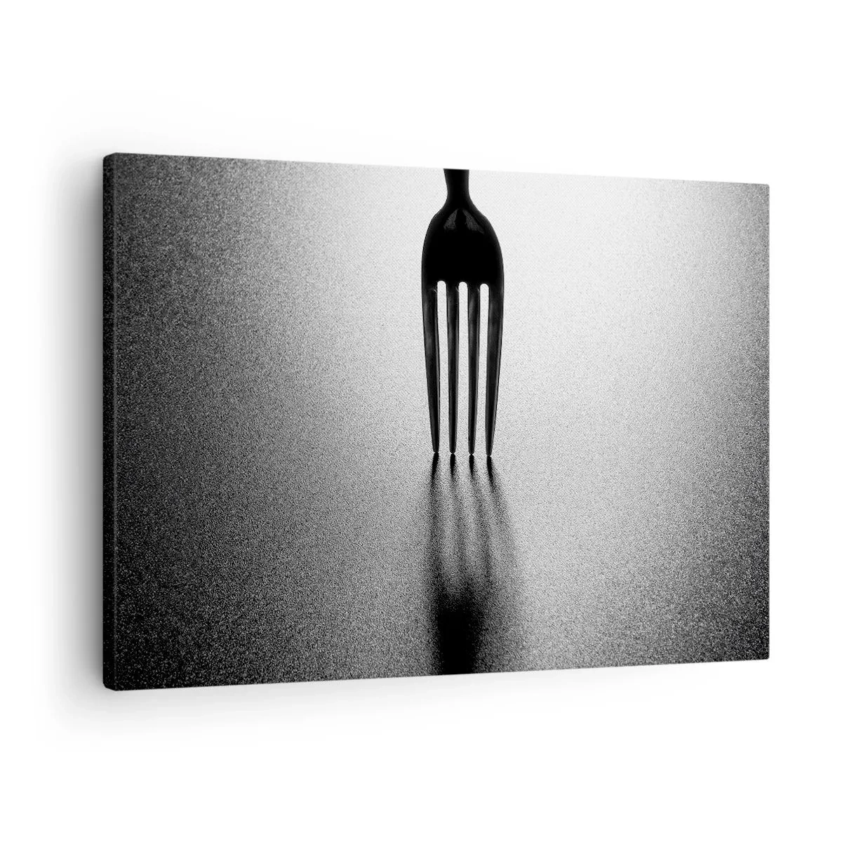 Lærredstryk - Billede på lærred - En minimalistisk version af en gaffel i sort-hvid med skyggespil. - 70x50cm - Lys og skygge - Moderne vægdekoration til stue og soveværelse ARTTOR