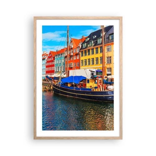 Plakat i ramme af lyst egetræ - Glædelig kaj - 50x70 cm