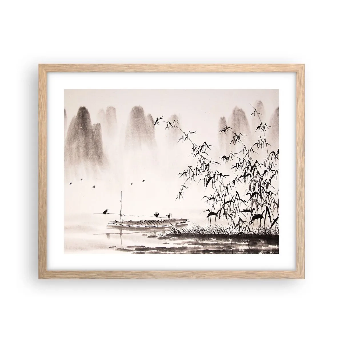 Plakat i ramme af lyst egetræ - Stilhed i rismarkerne - 50x40 cm