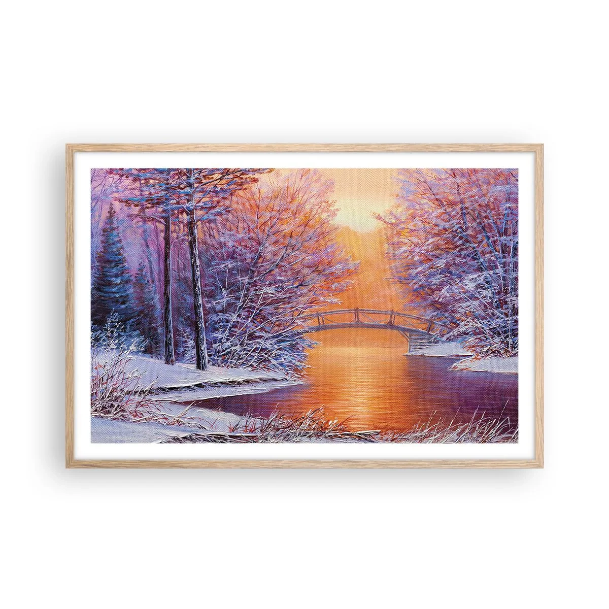 Plakat i ramme af lyst egetræ - Lad os mødes her - 91x61 cm