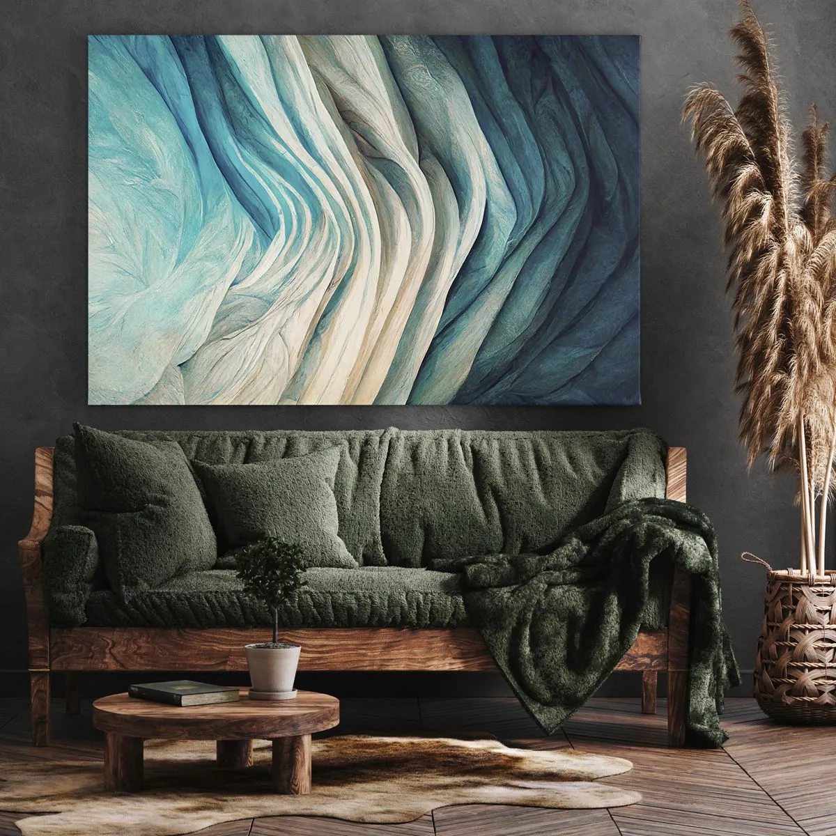 Lærredstryk - Billede på lærred - Dynamiske bølger i nuancer af blå og hvid - 70x50cm - Blå umættelighed - Moderne vægdekoration til stue og soveværelse ARTTOR
