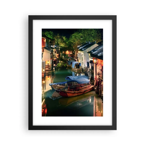Plakat i sort ramme - En aften på en kinesisk gade - 30x40 cm