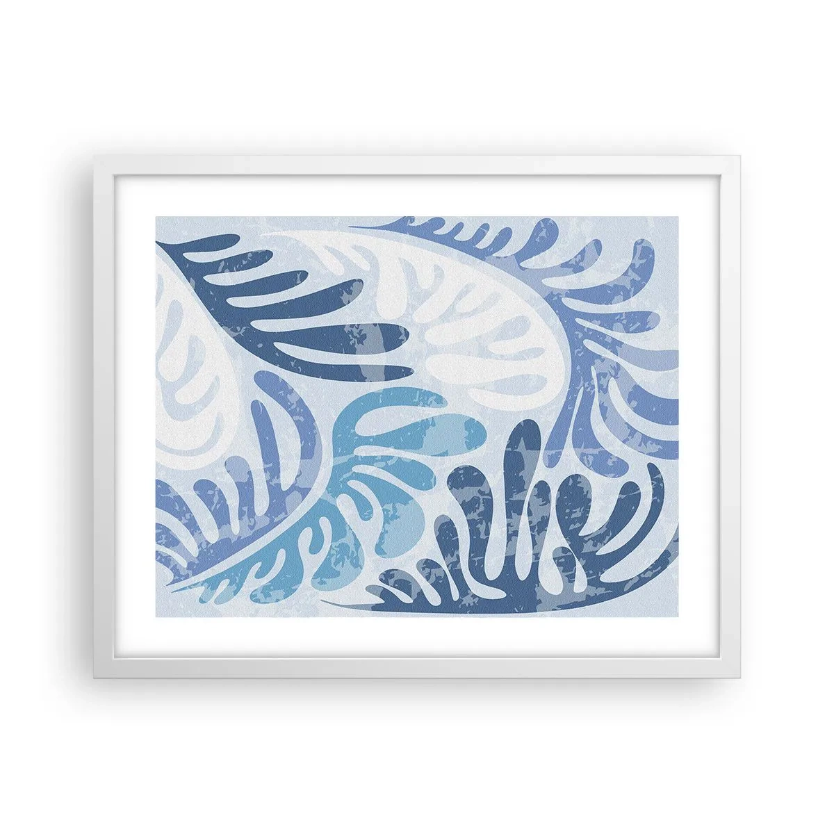 Plakat i hvid ramme - Blå bregner - 50x40 cm