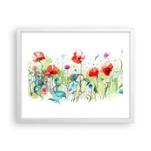 Plakat i hvid ramme - En blomstrende eng i maj - 50x40 cm