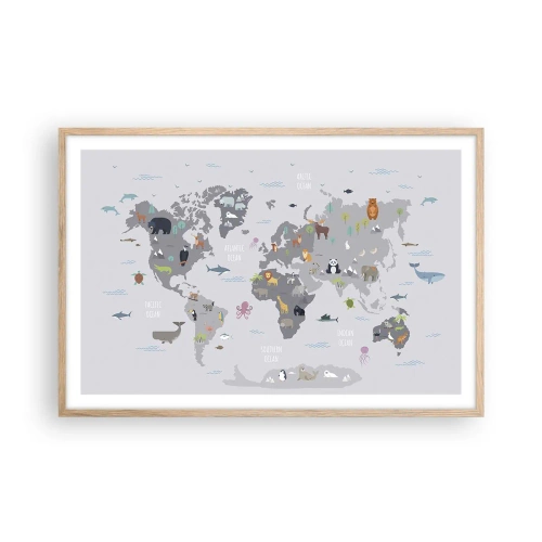 Plakat i ramme af lyst egetræ - Fortæl mig, hvor du er fra... - 91x61 cm