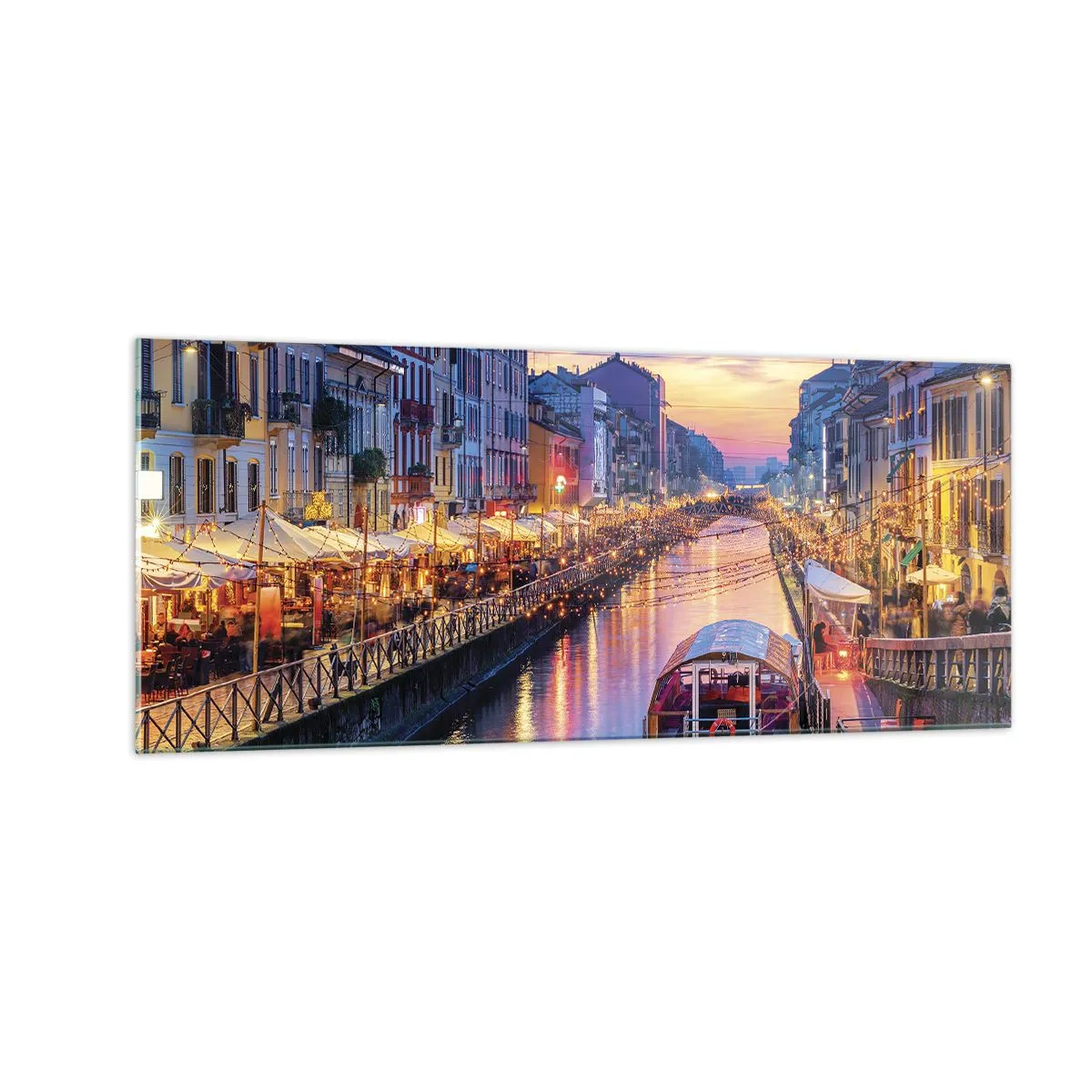 Billede på glas - En aften med lys og sjov - 100x40 cm