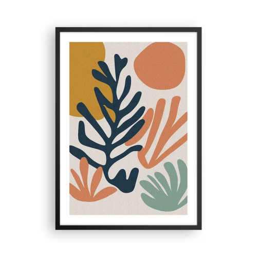 Plakat i sort ramme - En farverig komposition af planteformer i en moderne stil - 50x70cm - Koralhav - Moderne vægdekoration til stue og soveværelse ARTTOR