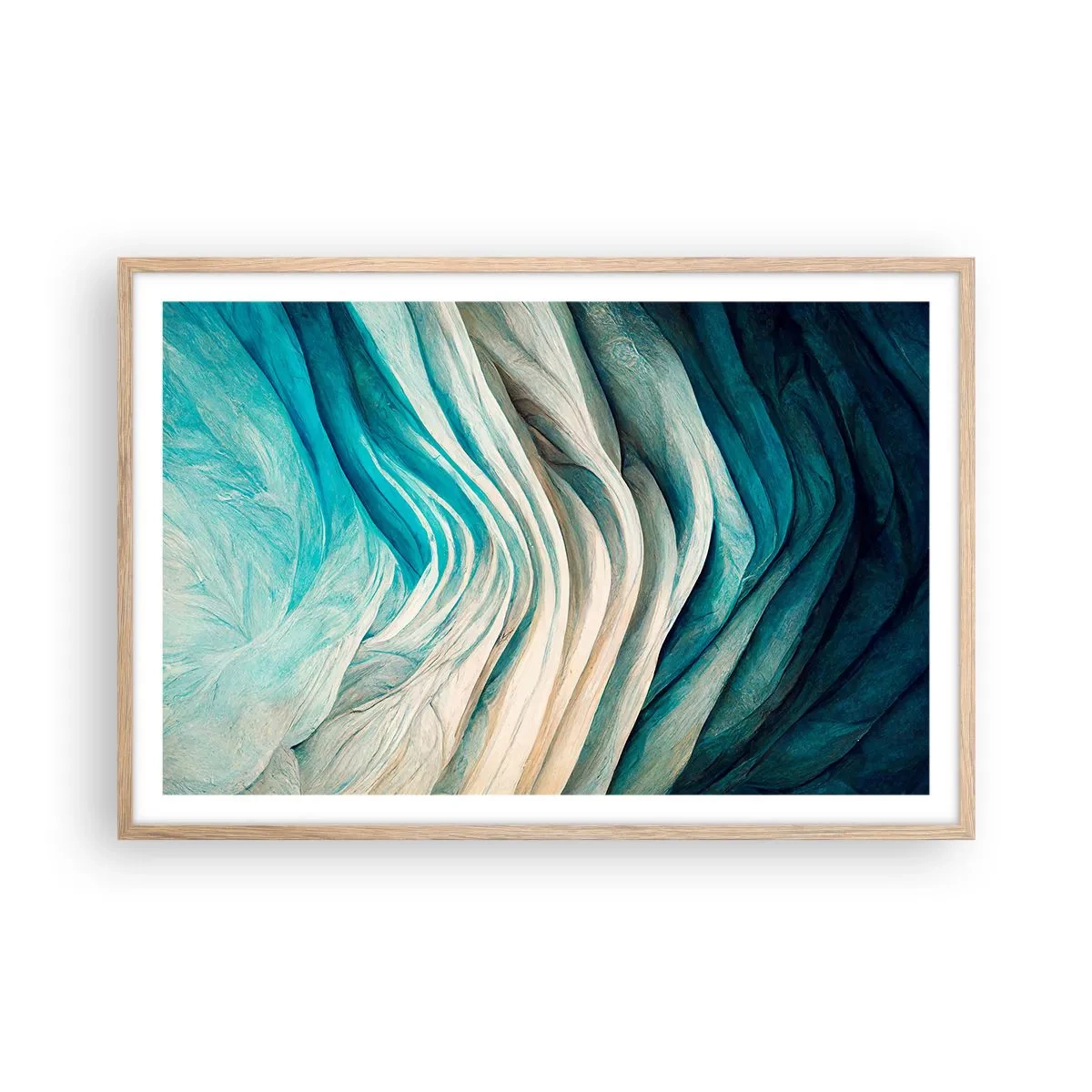 Plakat i ramme af lyst egetræ - Blå umættelighed - 91x61 cm