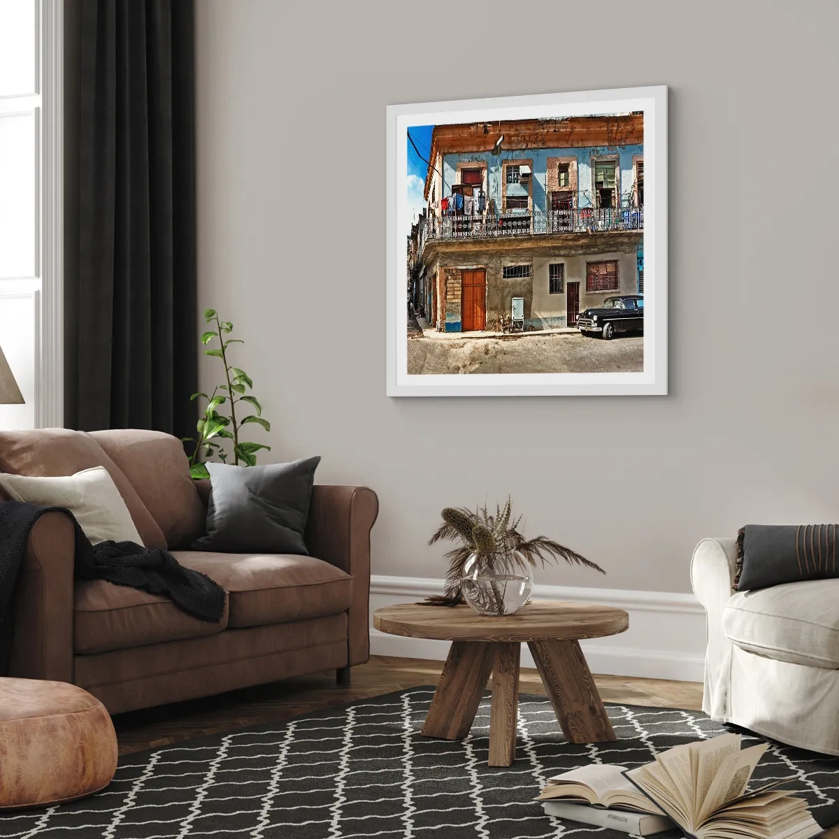 Plakat i hvid ramme - Havana stemning - 50x50 cm