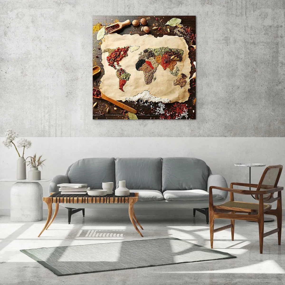 Billede på glas - Alle verdens smage - 70x70 cm