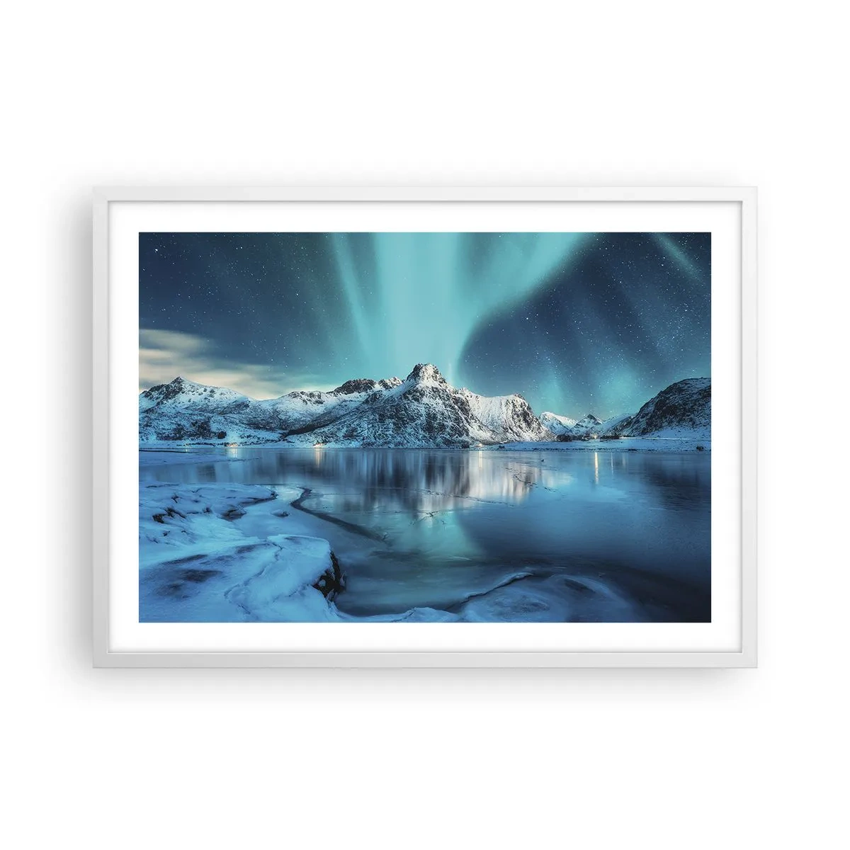 Plakat i hvid ramme - Nat med lys - 70x50 cm
