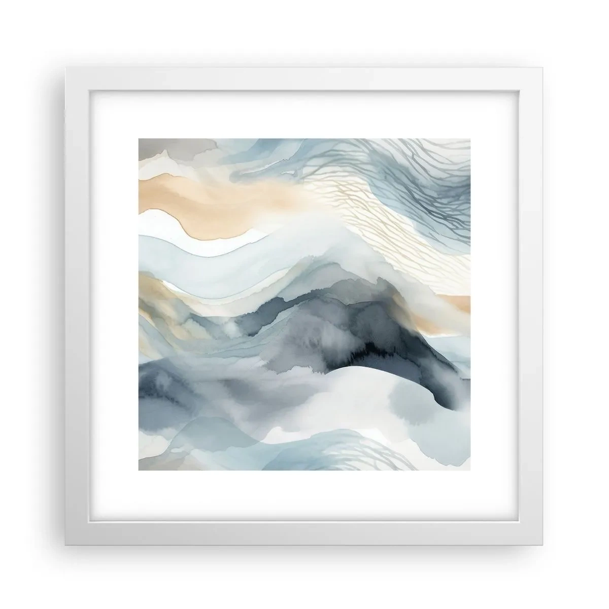Plakat i hvid ramme - Abstraktion af sne og tåge - 30x30 cm