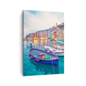 Lærredstryk - Billede på lærred - En farverig aften i havnen - 70x100 cm