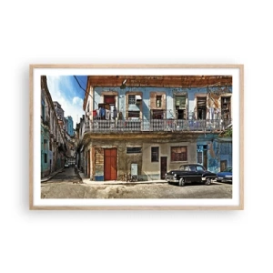 Plakat i ramme af lyst egetræ - Havana stemning - 91x61 cm