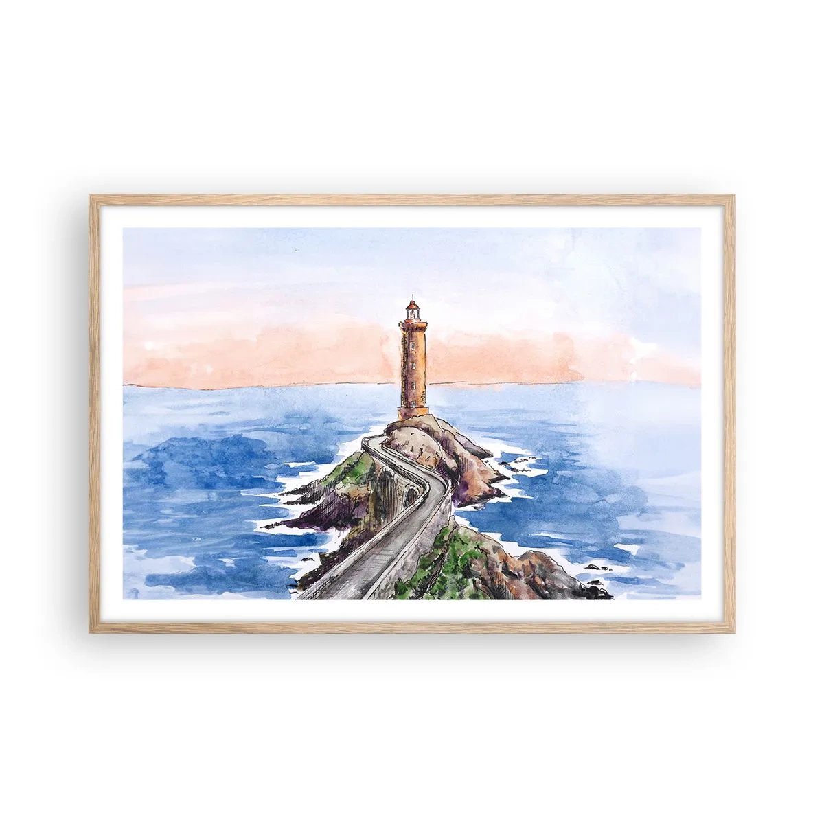 Plakat i ramme af lyst egetræ - Med front mod havet - 91x61 cm