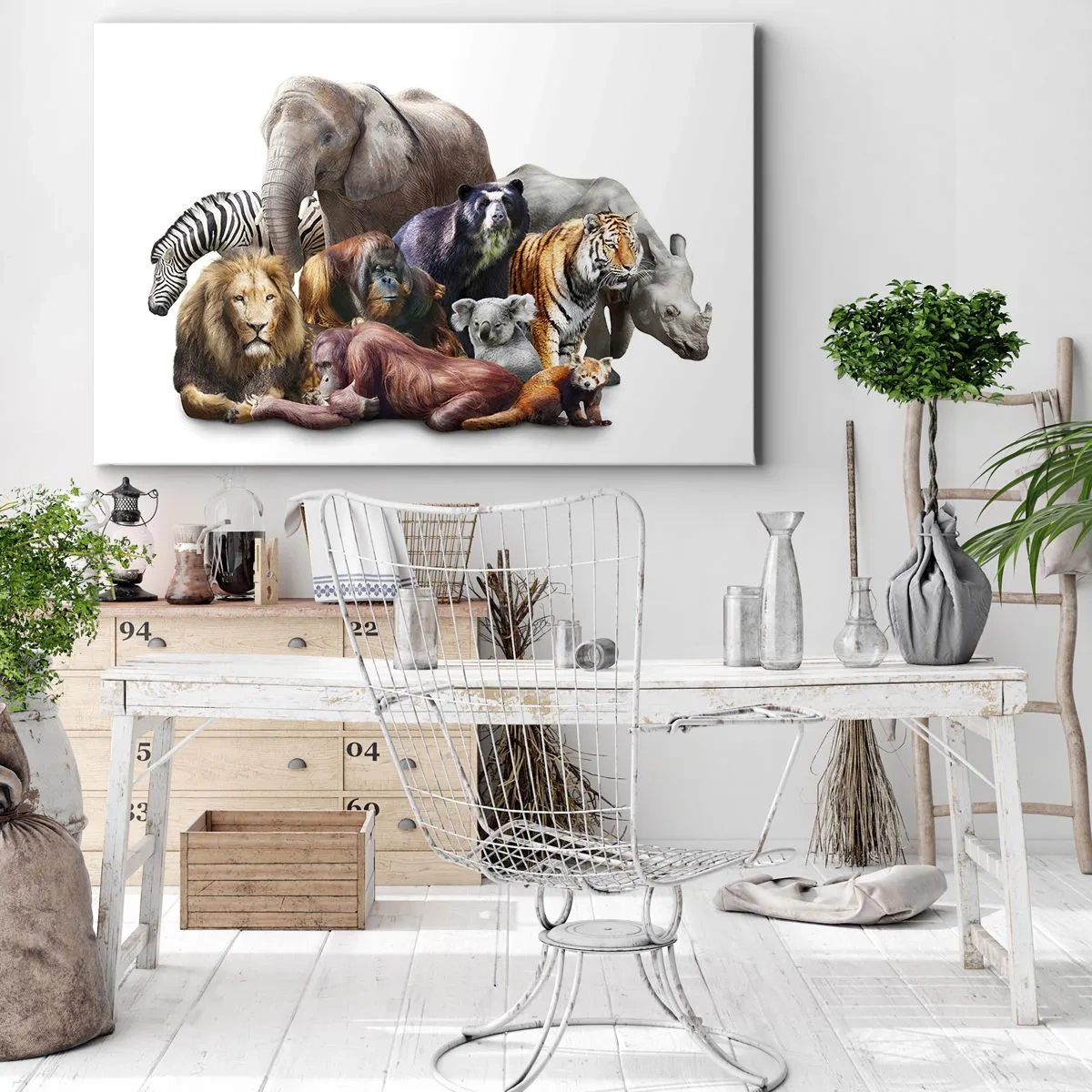 Lærredstryk - Billede på lærred - En række vilde dyr i en gruppesammensætning - 70x50cm - Afrikansk familiefotografi - Moderne vægdekoration til stue og soveværelse ARTTOR