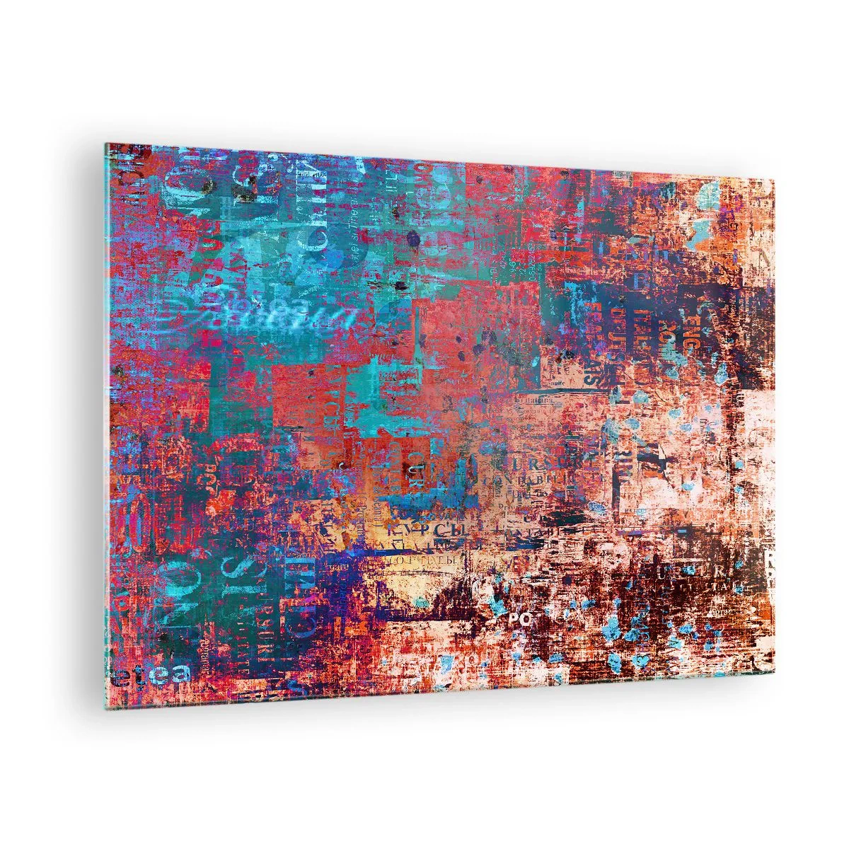 Billede på glas - Abstrakt komposition i nuancer af blå og rød - 70x50cm - Hukommelse og glemsel - Moderne vægdekoration til stue og soveværelse ARTTOR