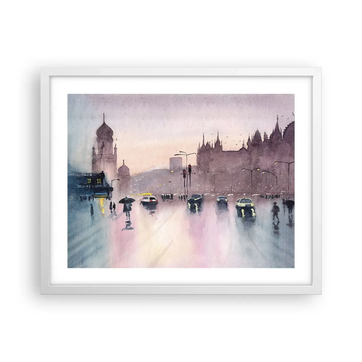 Plakat i hvid ramme - I en regnfuld tåge - 50x40 cm