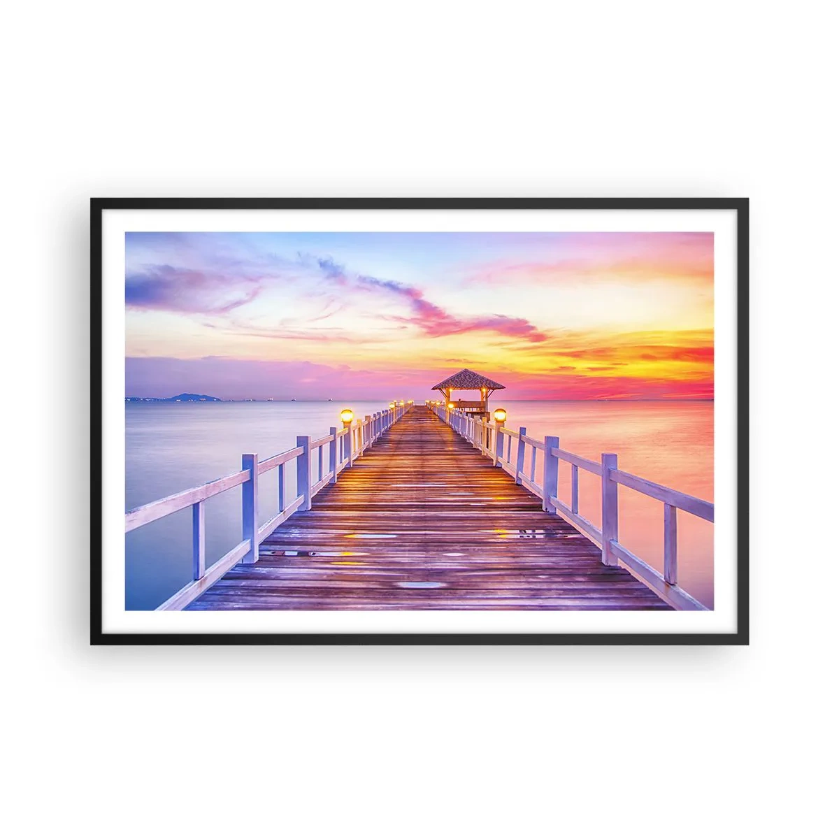 Plakat i sort ramme - Lilagylden stilhed om aftenen - 91x61 cm
