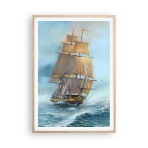 Plakat i ramme af lyst egetræ - Bølgende gennem bølgerne - 70x100 cm