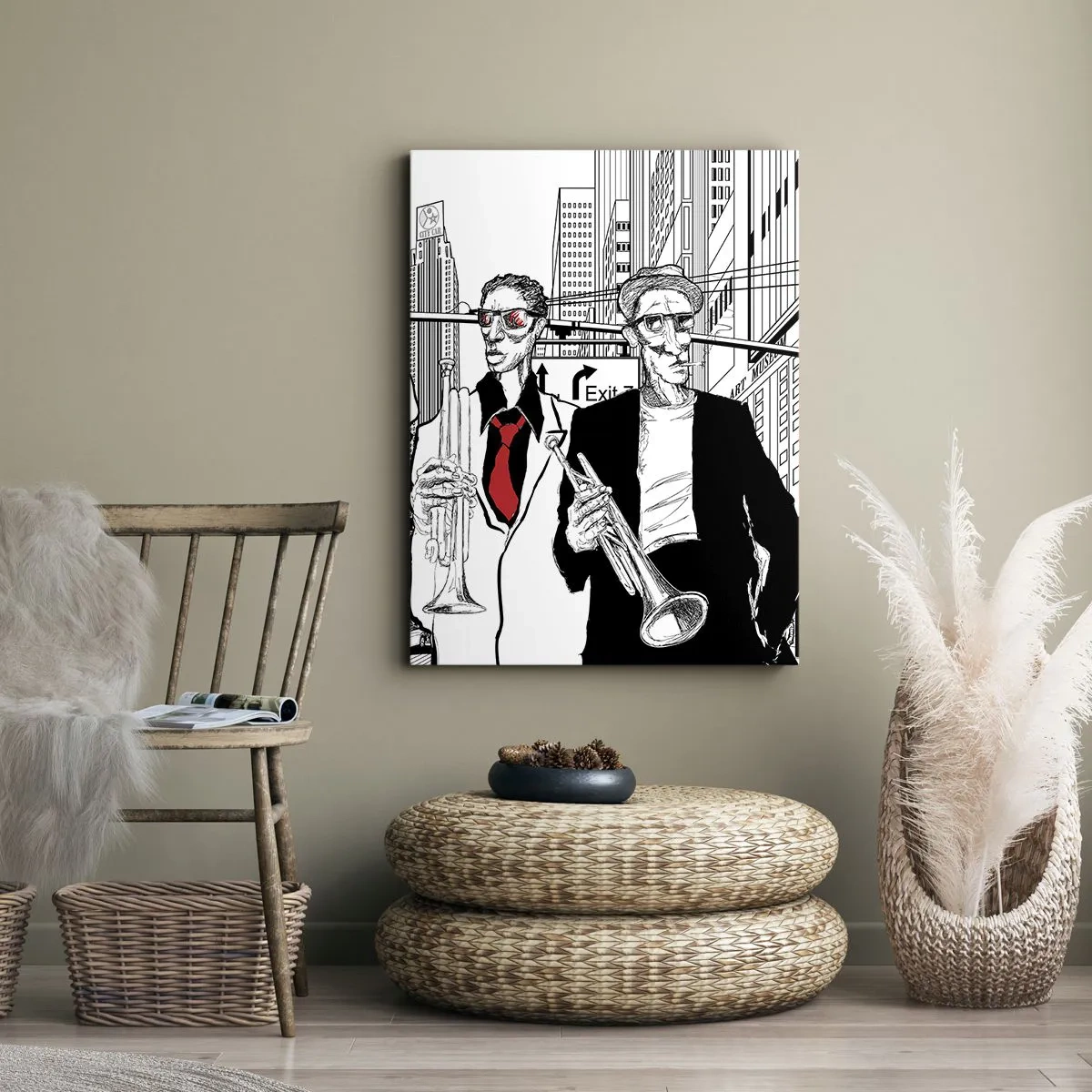 Lærredstryk - Billede på lærred - By rapsodi i sort og rødt - 50x70 cm