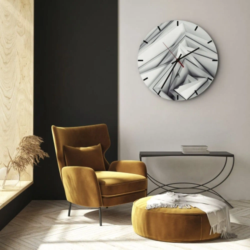 Vægur, Uret - Geometriske, tredimensionelle former i grå nuancer - 30x30cm - Skarpe vinkler knopper - Moderne vægdekoration til stue, køkken og soveværelse ARTTOR