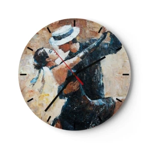 Vægur, Uret - Et par, der danser i elegante outfits, med en hat og en dynamisk positur - 30x30cm - A la Rudolf Valentino - Moderne vægdekoration til stue, køkken og soveværelse ARTTOR