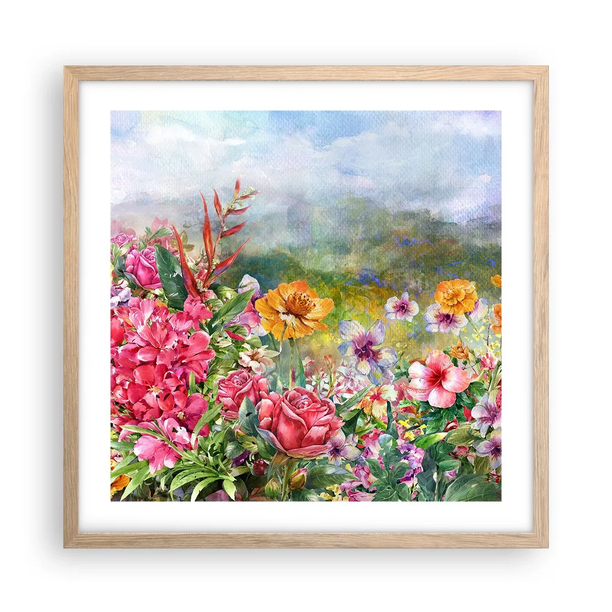 Plakat i ramme af lyst egetræ - En have, der er gået amok - 50x50 cm