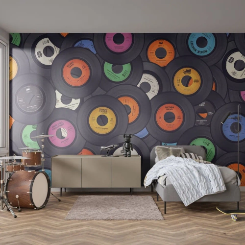Fototapet Selvklæbende Deluxe Sticker - Farver fra klassikerne - Vinyl, musik, Årgang - 100x70 cm