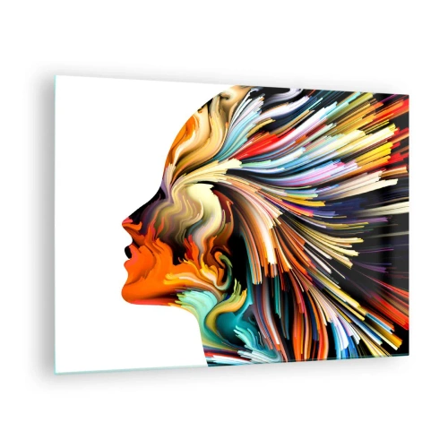 Billede på glas - En eksplosion af farver i form af en menneskelig silhuet - 70x50cm - En eksplosion af fantasi - Moderne vægdekoration til stue og soveværelse ARTTOR