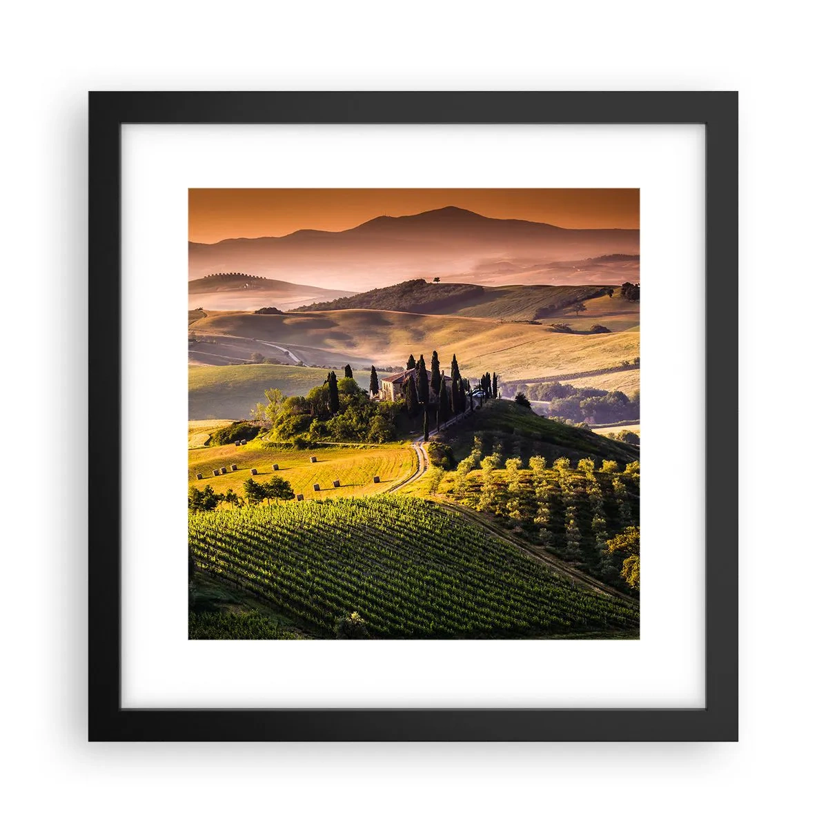 Plakat i sort ramme - Arcadia - Det toscanske landskab - 30x30 cm
