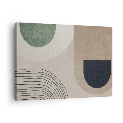 Lærredstryk - Billede på lærred - Geometriske former i beige og grønne nuancer - 70x50cm - Blidheden i en oval - Moderne vægdekoration til stue og soveværelse ARTTOR