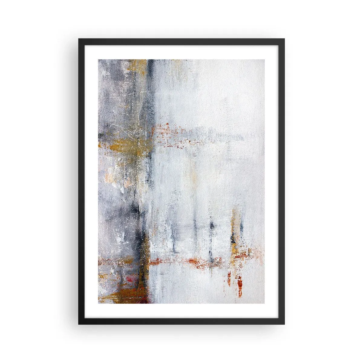 Plakat i sort ramme - En abstrakt komposition med nuancer af grå, hvid og guld. - 50x70cm - Bag lufttæppet - Moderne vægdekoration til stue og soveværelse ARTTOR