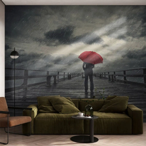 Fototapet på mål Premium Canvas - Det er ingenting, hvis det regner - Træmole, Hav, Gå i regnen