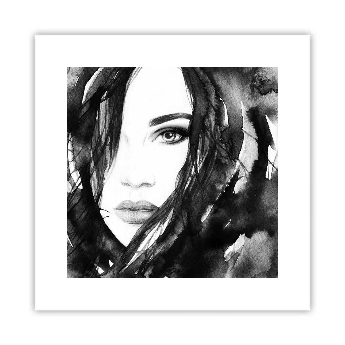 Plakat - Portræt af en dame i sort og hvidt - 30x30 cm