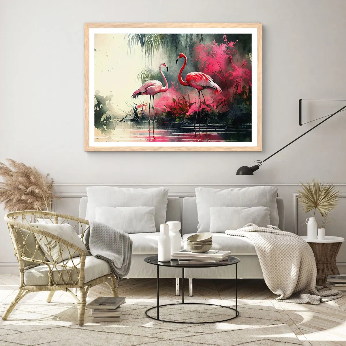 Plakat i ramme af lyst egetræ - En lektion i naturlig charme - 100x70 cm