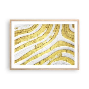 Plakat i ramme af lyst egetræ - Sammensætning i hvidt og guld - 70x50 cm