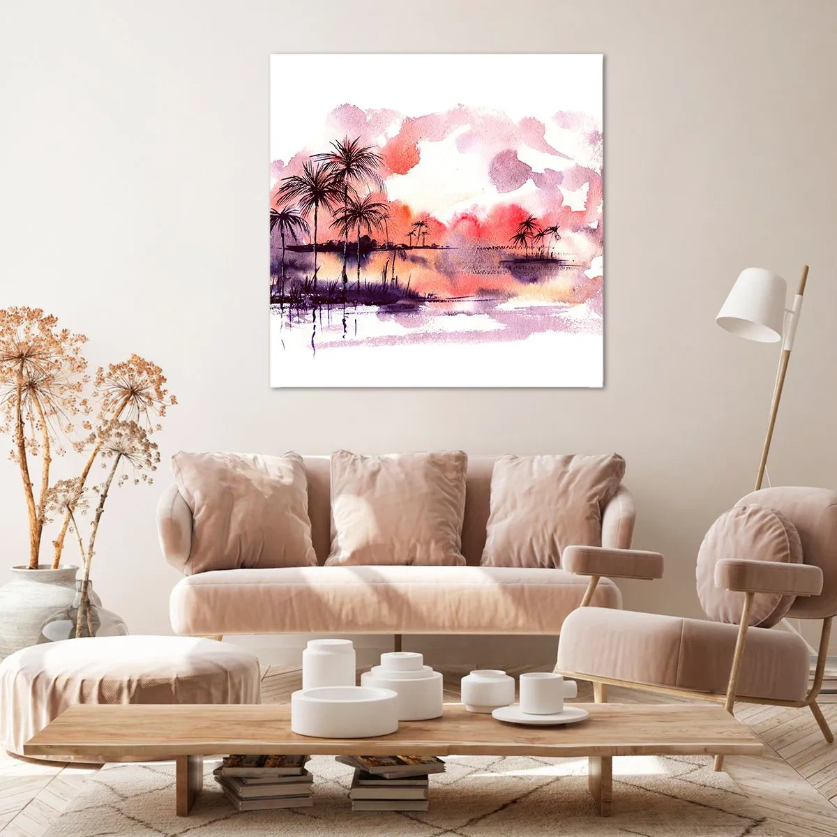 Lærredstryk - Billede på lærred - Tropernes ro i rødt - 60x60 cm