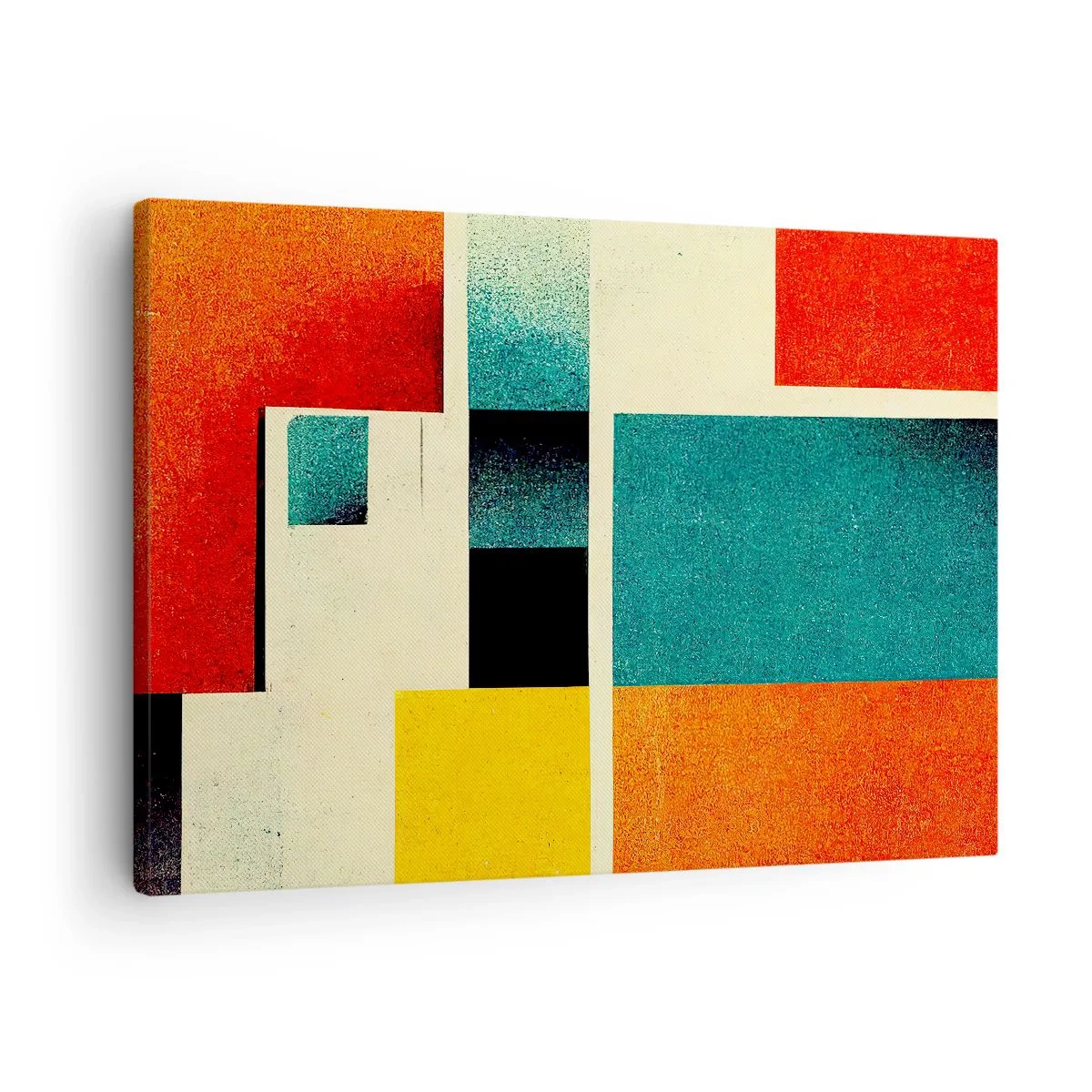 Lærredstryk - Billede på lærred - Geometrisk abstraktion med farvede rektangler og firkanter - 70x50cm - Geometrisk abstraktion - god energi - Moderne vægdekoration til stue og soveværelse ARTTOR