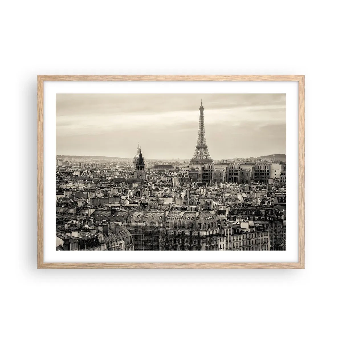 Plakat i ramme af lyst egetræ - Over Paris' hustage - 70x50 cm