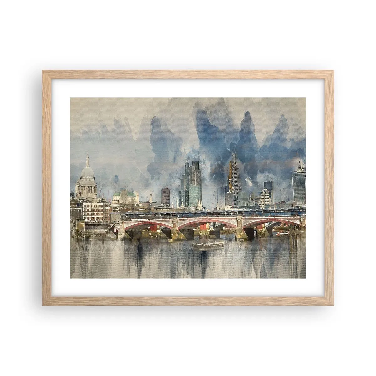 Plakat i ramme af lyst egetræ - London i al sin pragt - 50x40 cm
