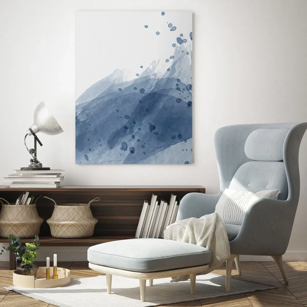 Billede på glas - Blå tyl - 50x70 cm
