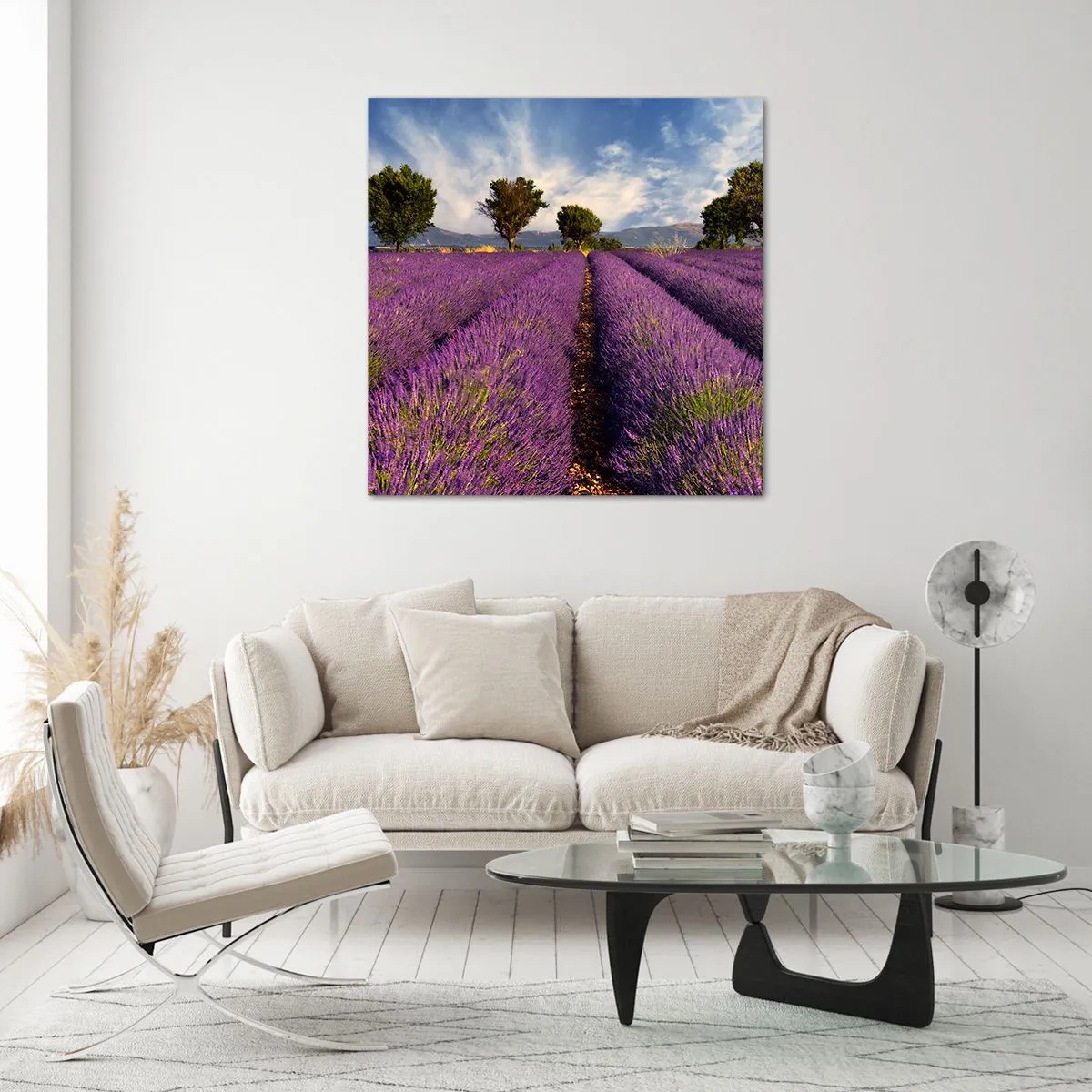 Billede på glas - Enge med lavendel - 70x70 cm
