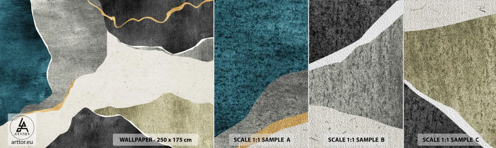 Prøve Fototapet Premium Sand - Mosaikkomposition med en streng af guld - Abstraktionisme, Art Deco, Stykke - 100x30 cm